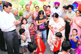 Students celebrate Grandparents Day at Bachpan School in Mohali on Saturday.