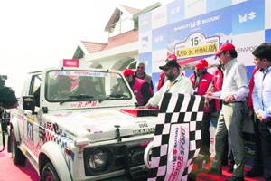 Raid de Himalaya participants being flagged off from Destination Hotel in Solan on Saturday.