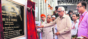 Governor NN Vohra inaugurates Parvati Bhawan in Katra on Saturday.