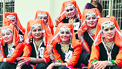 Participants during the Panjab University Zone-B Youth and Heritage Festival at the Partap College of Education in Ludhiana on Saturday
