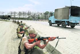 Security men during the Jammu encounter
