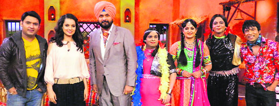Kangana Ranaut (second from left) on the set of Comedy with Kapil