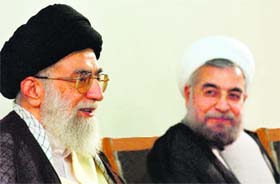 Iranian supreme leader Ayatollah Ali Khamenei (L) with President Hassan Rouhani.