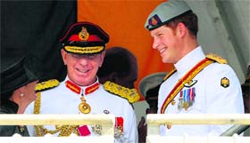 Prince Harry with Australias Chief of the Defence Force General David Hurley in Sydney on Saturday.