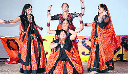 Students perform a dance item at the freshers party of Adesh Institute of Dental Sciences and Research, Adesh University, in Bathinda on Sunday