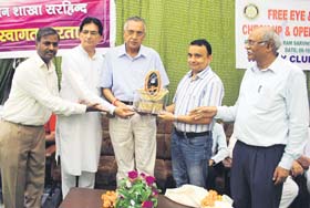 Hukum Chand Bansal, chairman, RIMT, inaugurates a medical camp in Fatehgarh Sahib on Sunday