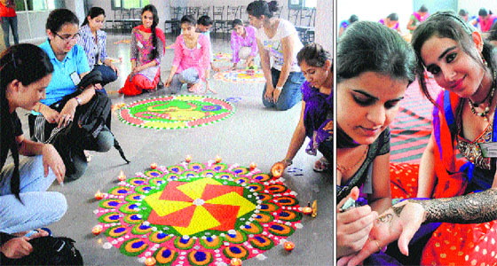 Students participate in competitions during the PU Youth and Heritage Festival (Zone B) at the Guru Gobind Singh College for Women in Sector 26, Chandigarh on Monday. 