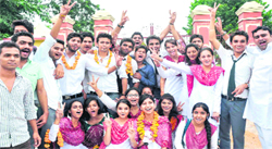 The newly elected representatives of the Students Welfare Union at Chinmay College for Science in Haridwar on Monday: Tribune photo: Rameshwar Gaur