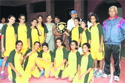 The Welham Girls School team that won the 3rd DDCSA Junior Basketball Tournament by defeating St Thomas College 34-14 in Dehradun on Monday. A Tribune photograph