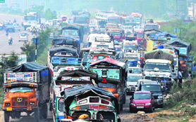 A traffic jam in the morning hours on the Jammu-Srinagar bypass.