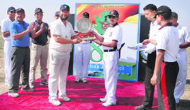 Participants of the Goodwill T20 Cricket Match being awarded at the Air Force Station in Srinagar on Monday.