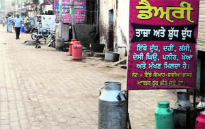A board installed by a roadside milk vendor in Jagraon. 