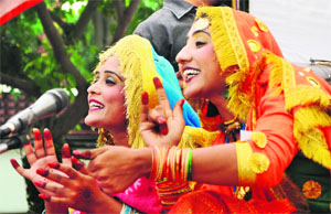 Girls perform giddha during the Panjab University Zonal Youth and Heritage Festival for the Colleges of Education (Zone B) at the Partap College of Education in Ludhiana on Monday.