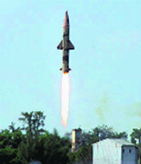 Prithvi-II Missile takes off from the Chandipur Range in Odisha on Monday.