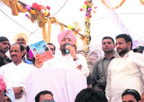 Partap Singh Bajwa, PPCC chief, at a party rally in Jalalabad on Monday