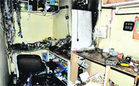A shop dealing in computers and accessories caught fire in Gole Diggi on Tuesday.