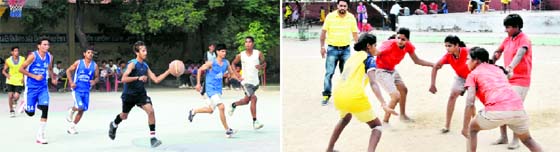 Basketball and kabaddi matches under way during the 59th Punjab State School Sports tournament in Bathinda on Tuesday.