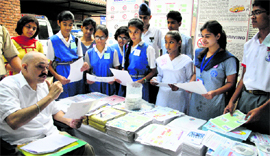 Harman Sidhu from NGO ArriveSAFE interacts with students during an programme held at the Traffic Lines, Sector 29, Chandigarh, on Tuesday. 