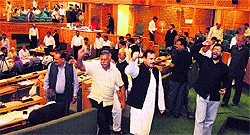 BJP and NPP legislators stage a walkout from the Assembly in Srinagar on Tuesday