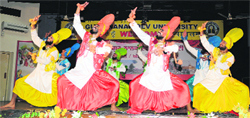 Students perform during the Zonal Youth Festival of A-Zone at Guru Nanak Dev University in Amritsar on Wednesday. A Tribune photo