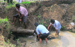 The site where the water pipeline has burst near Model Town. Tribune photo: Pawan Sharma