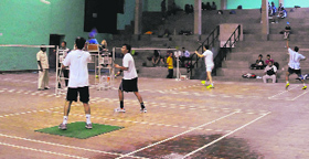 Water leaked from the ceiling at the Indoor Stadium of Badminton Hall, Sports Complex, Sector 42, in Chandigarh on Wednesday. 