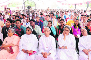 Staff and students of Trinity College attend National Youth Convention in Jalandhar on Wednesday. 