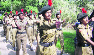 NCC cadets during a combined training camp at Jalandhar Cantt on Wednesday. 