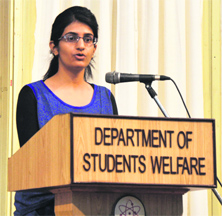 A student performs during the Display Your Talent contest at University of Jammu on Wednesday.