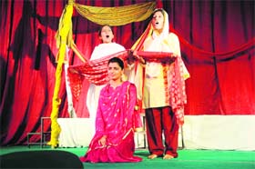 Students stage a one-act play during a youth fest at Guru Angad Dev Veterinary and Animal Sciences University in Ludhiana on Wednesday