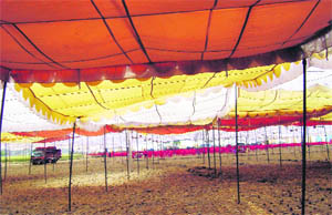 A view of the tent erected at the site of the Congress rally to be held at Ghabdan Kothi near Sangrur on Thursday. 