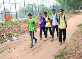 The stretch leading to the handball arena of the Sector 42 sports complex in need of repairs