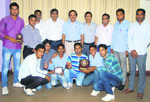 Members of the Youth Red Cross with Vice-Chancellor RS Sharma (standing in centre) and others at CDLU in Sirsa. 