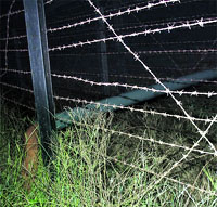 The pipe used to push heroin  into Indian territory through the barbed fence near the border in Amritsar.