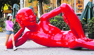 Chinese artist Chen Wenling's artwork "Childhood-Harbour" at display in Beijing on Thursday. 