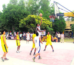 Players in action during a basketball match in Bathinda on Friday.