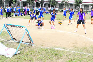 Players in action during VI Sub- junior Tchouk Ball Championship and Federation Cup in Jalandhar on Friday. 