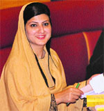 National Conference legislator Shehnaz Ganai addresses the Legislative Council in Srinagar on Friday. 