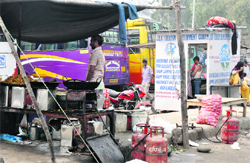 Domestic cylinders being used illegally at a stall in Jammu. Tribune photo: Anand Sharma
