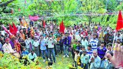 Devotees throng Saroli Mata shrine at Saroli top in Batote. A tribune photograph