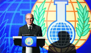 OPCW director-general Ahmet Uzumcu in a press conference in The Hague on Friday. 