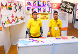 Harmanjeet Singh, a class X student of Government Senior Secondary School, Deon, with his guide Sukhdev Mittal. Harmanjeets model is based on a Chinese riddle. 