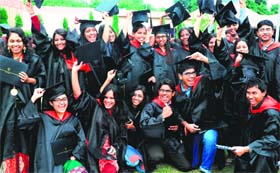 Students in a jubilant mood after receiving their degrees at the 7th Convocation of NIPER in Mohali on Saturday
