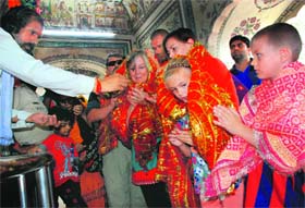 Faith matters: Foreign tourists pay obeisance during the Navratras at the Mansa Devi temple in Panchkula on Saturday