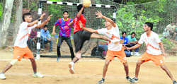 Players in action during the Punjab State Inter-District School Games in Ludhiana on Saturday. Photo: Inderjeet Verma 