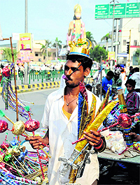 A man sells his toys
