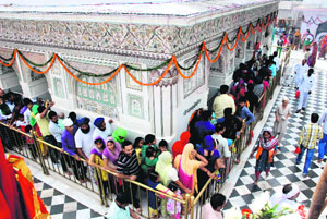 Devotees pay obeisance at the Mansa Devi shrine in Panchkula.
