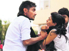 Students enact a scene from a play based on the theme of exploitation of women during the Explore 13 Student Fest at Chitkara University in Rajpura.