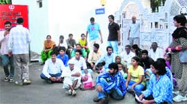 Residents of Mokhra village protest outside the residence of the Superintendent of Police in Rohtak on Sunday.