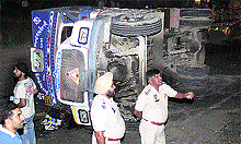 The truck that ran over a motorcycle on the GT road in Jalandhar on Saturday night